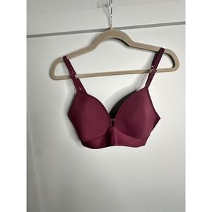 LIVELY Burgundy Full Coverage‎ Wireless Bra Size 34C Adjustable Straps